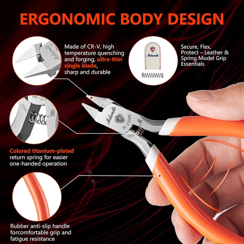 mshandto Model Nippers Ultra Thin Single Blade Gundam Nippers Sprue Cutter Hobby Nippers, Model Kit Nippers for Plastic Gunpla Model Building with Protective Cover Spring (Classic Orange) - Image 3